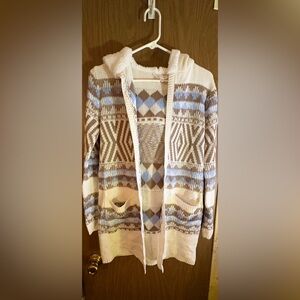 No Boundaries Women's Hooded Cardigan - Blue and Cream